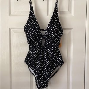 Black & white polka dot one piece bathing suit